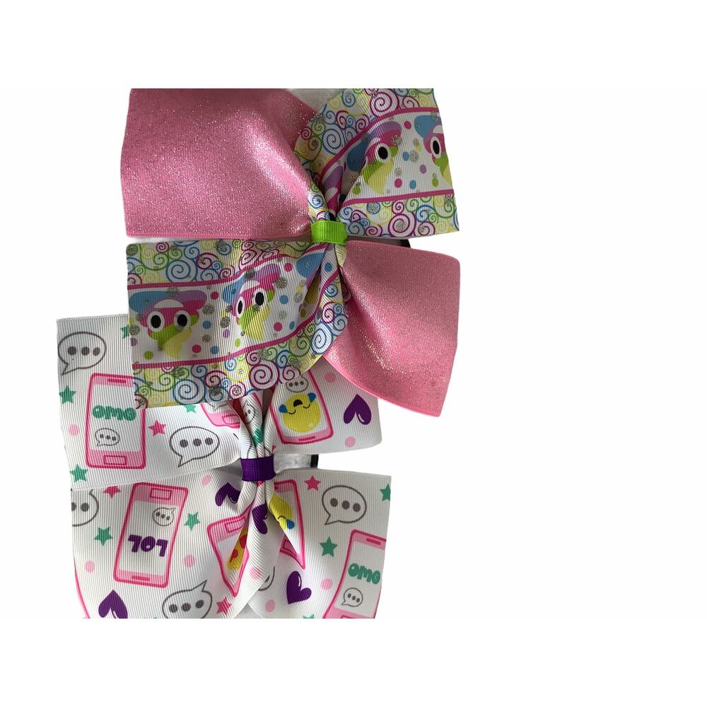 Girl’s Lot of 2 Emoji Printed Hair Bow ties NEW